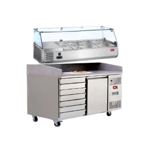 CN PIZZA CHILLER MARBLE TOP WITH 7 DRAWERS & TABLE TOP SALAD BAR, 5FT ~ CN-2DCC.5-MD+TSC1.5
