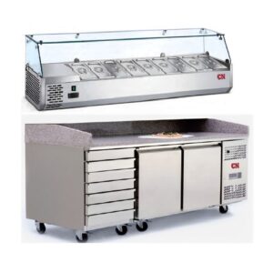 CN PIZZA CHILLER MARBLE TOP WITH 7 DRAWERS & TABLE TOP SALAD BAR ~ CN-PCC-3DCC6-MD+TSC1.8